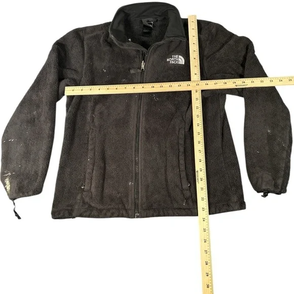The North Face Womens Black Zip Fleece Jacket Fuzzy Fleece Sz Medium Distressed - Picture 3 of 5